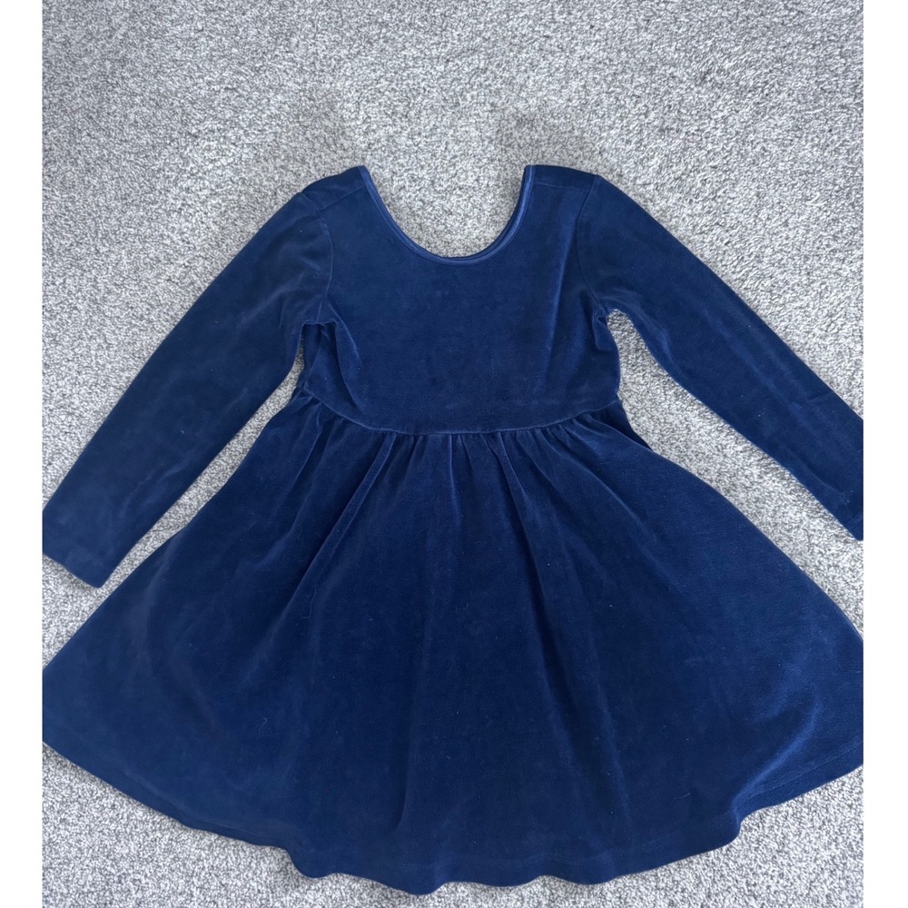 Hanna Andersson Velour Skater Twirl Dress Navy Blue Long Sleeve Girls US 4 100